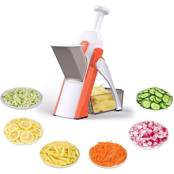 Nevenka 5 in 1 Mandoline Slicer Adjustable Thickness 0.1-8 mm for Fast Meal Prep-Orange