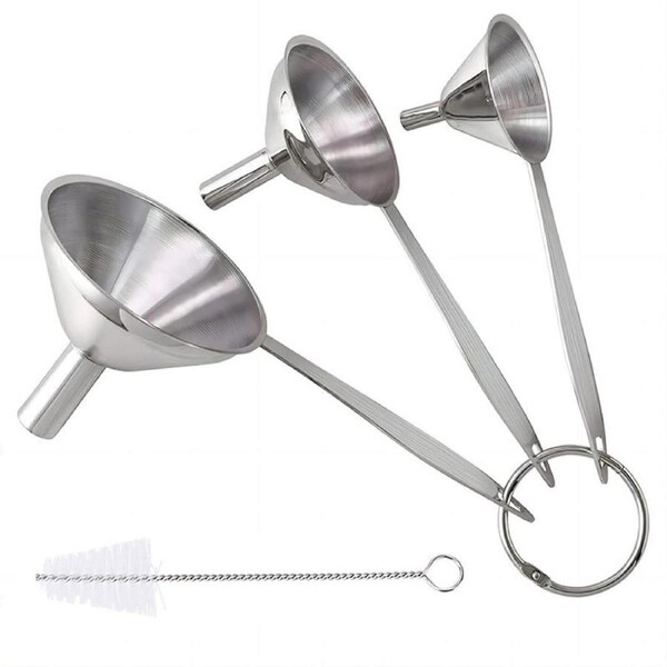 Nevenka 3 in 1 Metal Funnels for Filling Bottles Stainless Steel Dishwash Safe-Long Handle