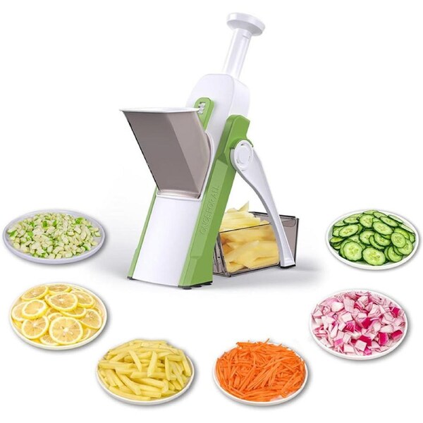 Nevenka 5 in 1 Mandoline Slicer Adjustable Thickness 0.1-8 mm for Fast Meal Prep-Green