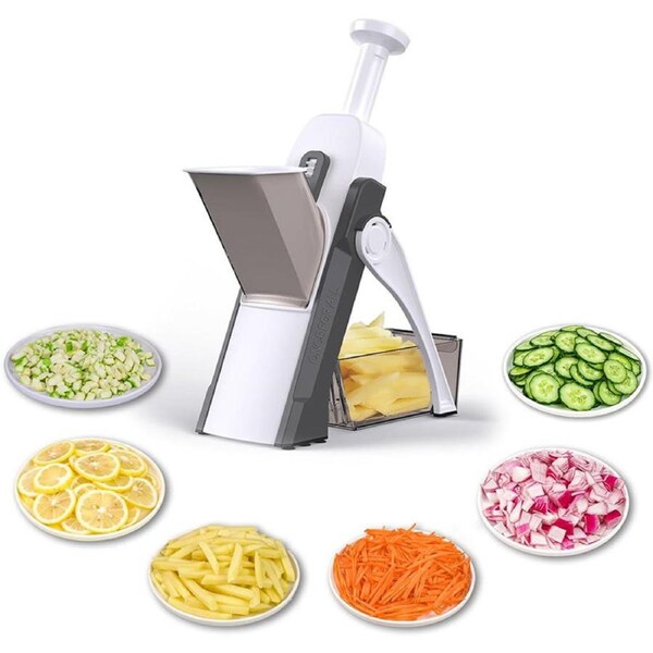 Nevenka 5 in 1 Mandoline Slicer Adjustable Thickness 0.1-8 mm for Fast Meal Prep-Grey