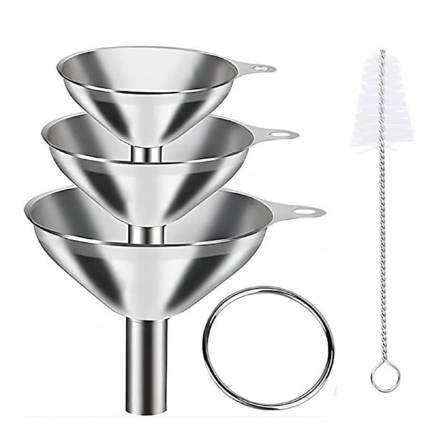 Nevenka 3 in 1 Metal Funnels for Filling Bottles Stainless Steel Dishwash Safe-Short Handle