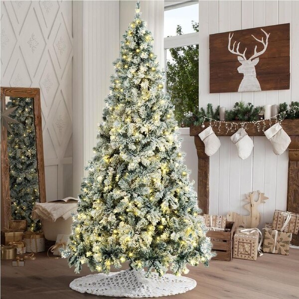 Tinseltown LED Christmas Tree 2.4M 8FT with Tree Skirt Light Snow-sprayed Green
