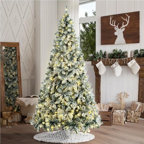 Tinseltown LED Christmas Tree 2.1M 7FT with Tree Skirt Light Snow-sprayed Green