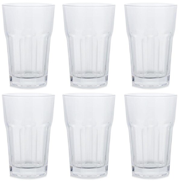 Set of 6 Iced Coffee Glasses with Fluted Design Clear Glass Tumbler Cups for Latte Juice Cold Drinks Heavy Base Durable Drinkware for Cafe Home Bar Kitchen Party Milkshake Cocktails