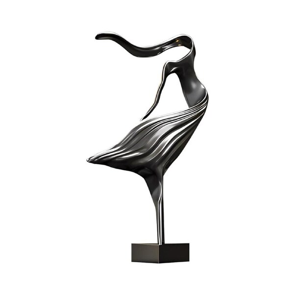 SOGA 65cm Black Modern Abstract Dancer Sculpture with Black Base for Home Decor