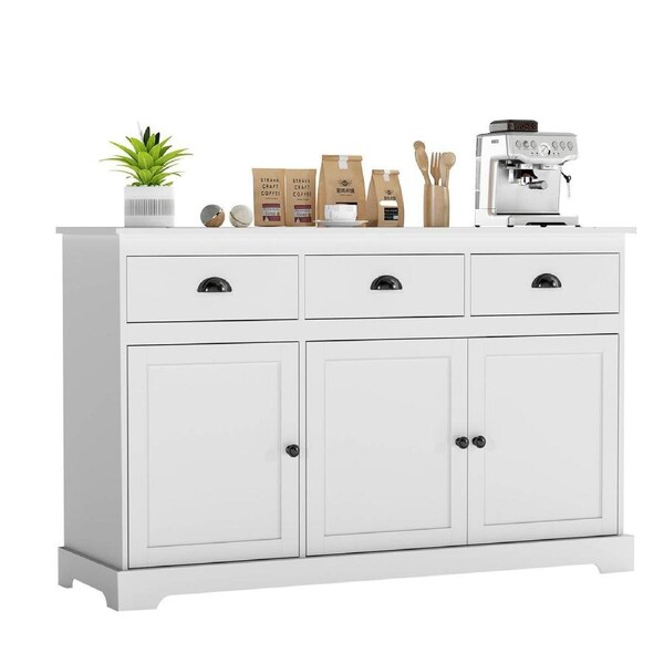 Giantex 1.4m Buffet Sideboard 3-Door Storage Cabinet w/Adjustable Shelves Coffee Bar Station White