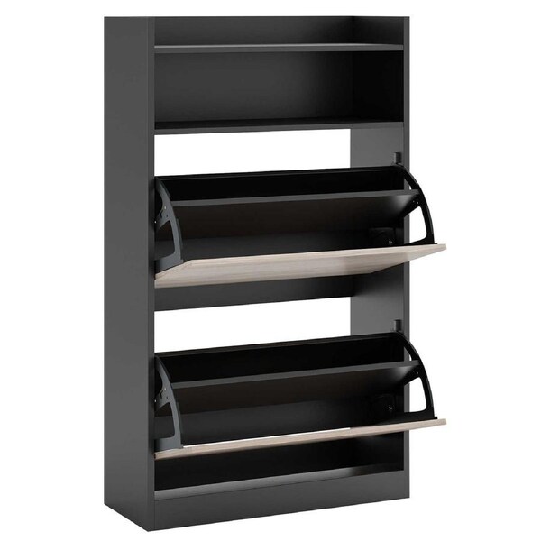 Giantex Shoe Storage Cabinet Narrow Shoe Organizer w/Flip Drawers Slim Cabinet Wooden Shoe Rack Black