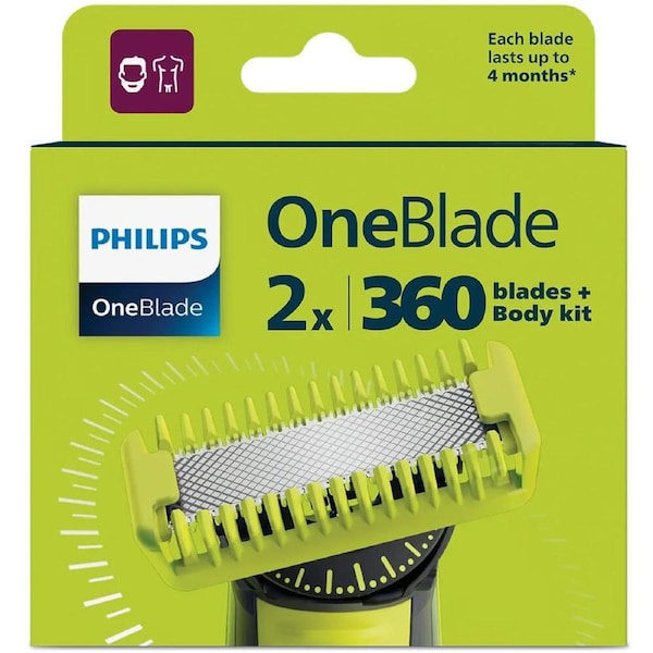 2pk Philips OneBlade Body Shaving Kit w/360 Blades For Body/Face Black