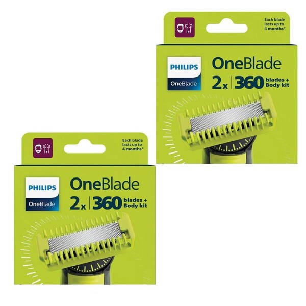 2x 2pk Philips OneBlade Body Shaving Kit w/360 Blades For Body/Face Black