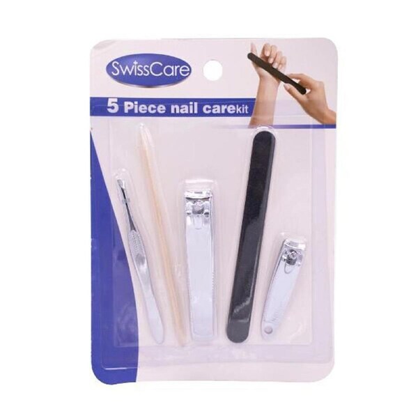 5pc Swisscare Stainless Steel Nail Clipper Manicure Pedicure Care Kit Silver