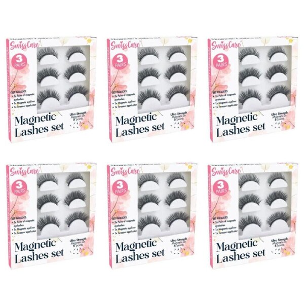 6PK 3 Pairs of Swisscare Magnetic Eyelashes w/ Eyeliner & Tweezer Set Reusable