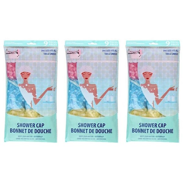 3x 9pc Ideal Bath Waterproof Shower Cap Hair Care Protection One Size Reusable
