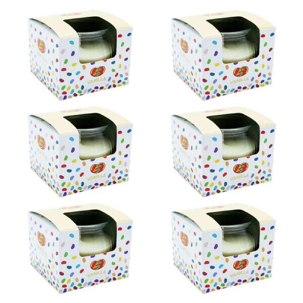 6PK Jelly Belly French Vanilla Scented Candle Pot Home Room Fragrance 85g White