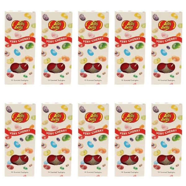 10x 10pc Jelly Belly Very Cherry Scented Tealight Candles Room Fragrance Red