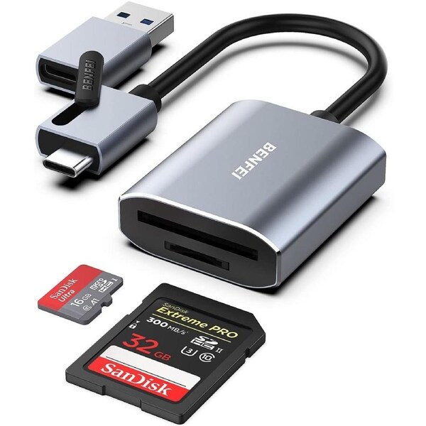 BENFEI 000271GY USB-C + USB-A to SD / TF Card Reader