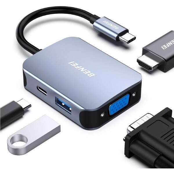 BENFEI 000310GY USB-C 4in1 HUB - USB-C to HDMI / VGA / USB3.0 / USB-C PD Adapter Compatible with MacBook / Surface Book / Pixelbook