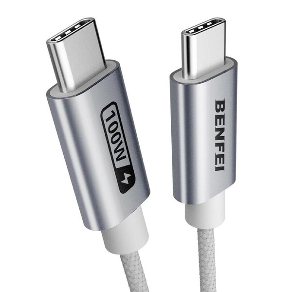 BENFEI 000351SL-3F 100W USB-C to USB-C Fast Charging Cable Aluminum Shell Tangle-Free Silicone for Iphone 15 /16 /Samsung 1M