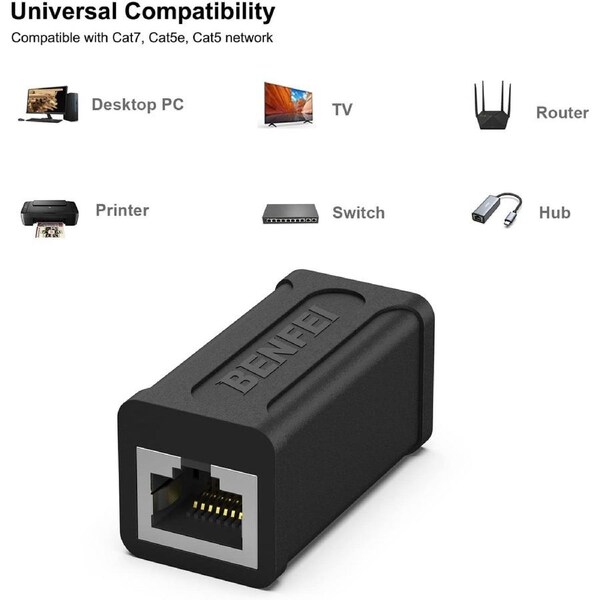 BENFEI 000264BK RJ45 Inline Coupler, Cat7 Cat6 Cat5e Ethernet Coupler Female to Female