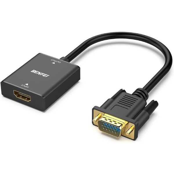 BENFEI 000272BK HDMI Female to VGA Male with 3.5mm Audio Jack, Uni-Directional Adapter Black