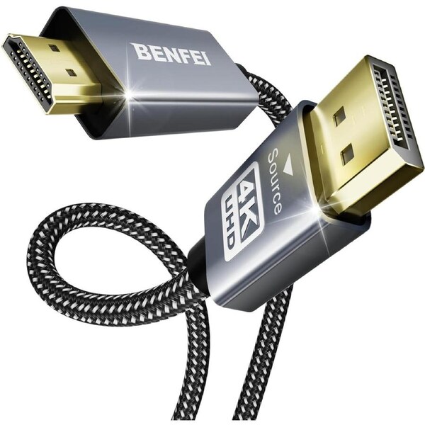 BENFEI 000273GY-10F 4K DisplayPort V1.2 to HDMI V1.4 Aluminum Shell, Nylon Braided Cable 3M