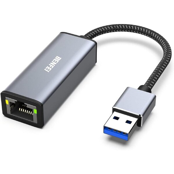 BENFEI 000317GY Ethernet Adapter, USB 3.0 to RJ45 1000Mbps Gigabit LAN Adapter Compatible for MacBook, Surface Pro, PC with Windows11/10/8/7, XP, Vista, Mac [Aluminium Shell & Nylon Cable]
