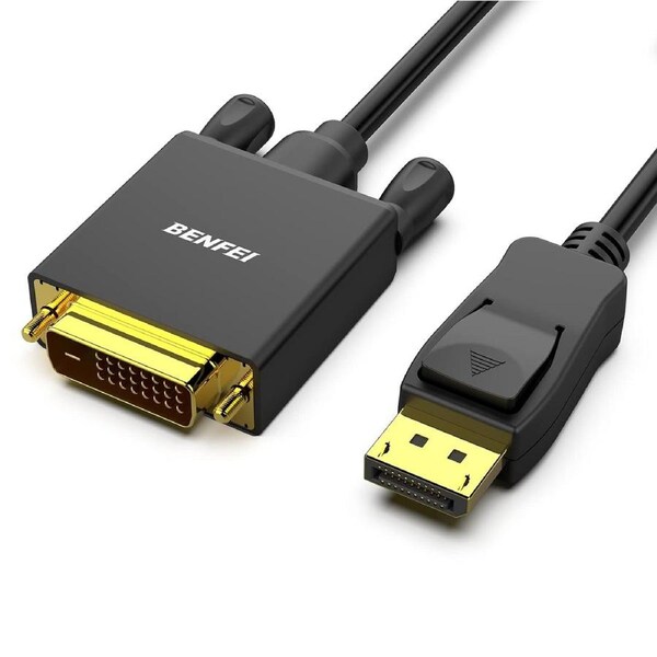BENFEI 000105BK-6F DisplayPort to DVI 1.8m (6 Feet) Cable M to M Gold-Plated
