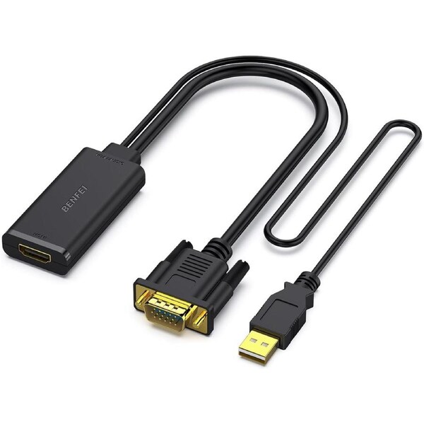 Benfei 000210BK VGA to HDMI Adapter with Audio Support and 1080P Resolution