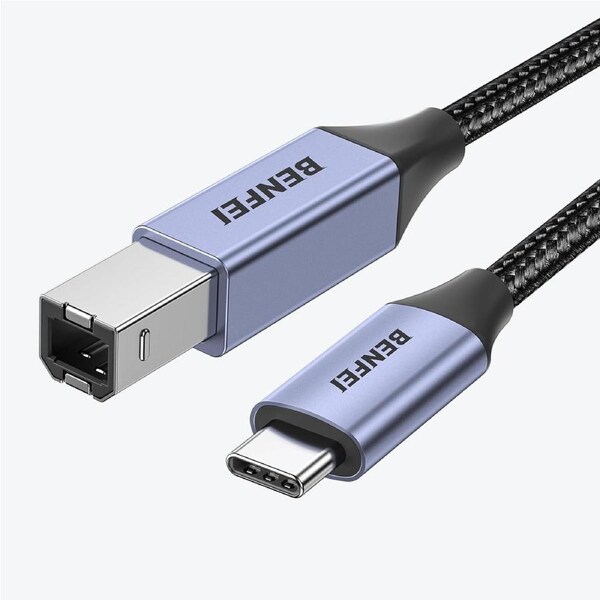 BENFEI 000405GY-2M USB B to USB C Printer Cable, Nylon Braided, Premium Aluminium Alloy Case 2M