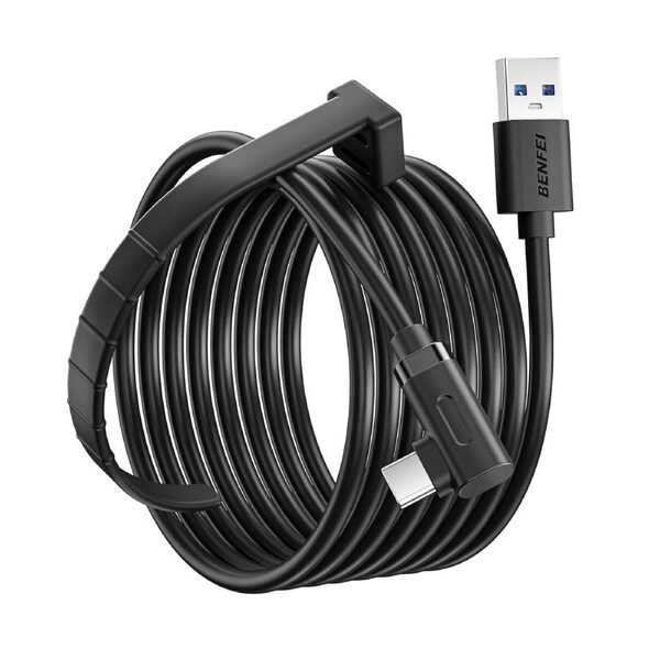 BENFEI 000375BK-5M USB 3.0 to Right Angled USB-C Cable for VR Headset, Support Fast Charging Data Sync, Durable PVC Black 4.8M (16ft)