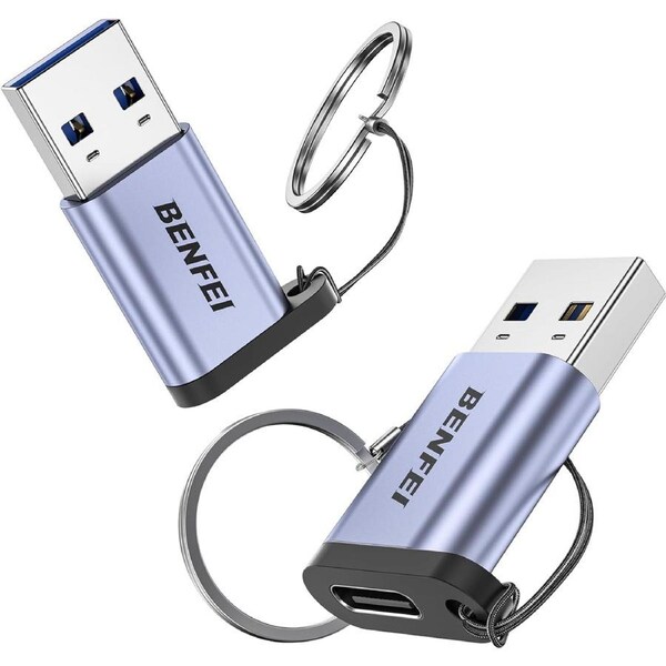 BENFEI 000407GY-2P USB-A to USB-C Adapter (2 Pack Male to Female) Supporting 5V 3A 10Gbps Data Transmit