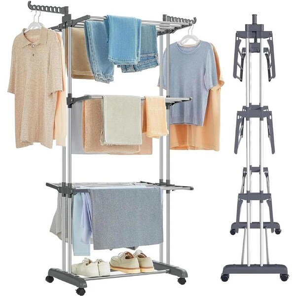 3 Tiers Foldable Garment Hanger Clothes Airer Drying Rack Laundry Support Horse