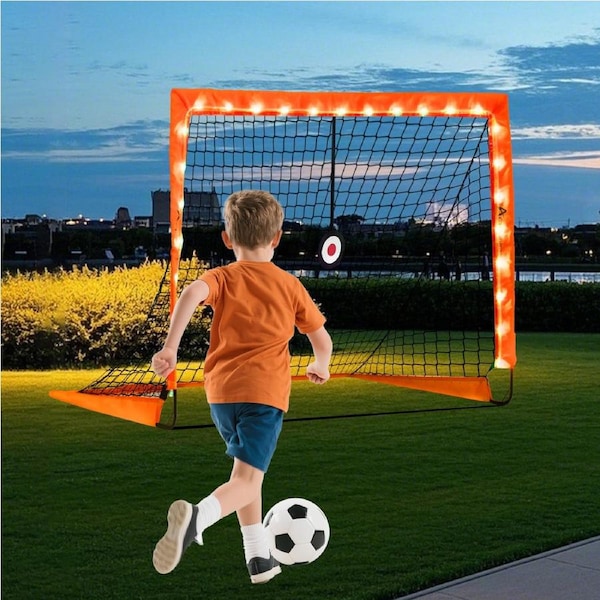 Advwin Light Up Soccer Goals for Kids, Pop Up Soccer Goal for Backyard Training with Carry Bag, Soccer Net Gifts, 1 Pack