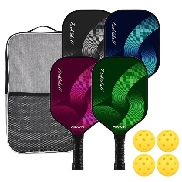 Advwin Pickleball Paddles Set, Carbon Fiber Pickleball Paddles with Lightweight Grip, Includes 4 Pickleballs & 4 Balls & Carry Bag