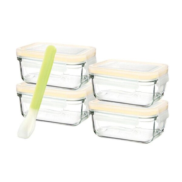 Glasslock Baby 5 Piece Rectangular 150ml Food Container Set + Spoon