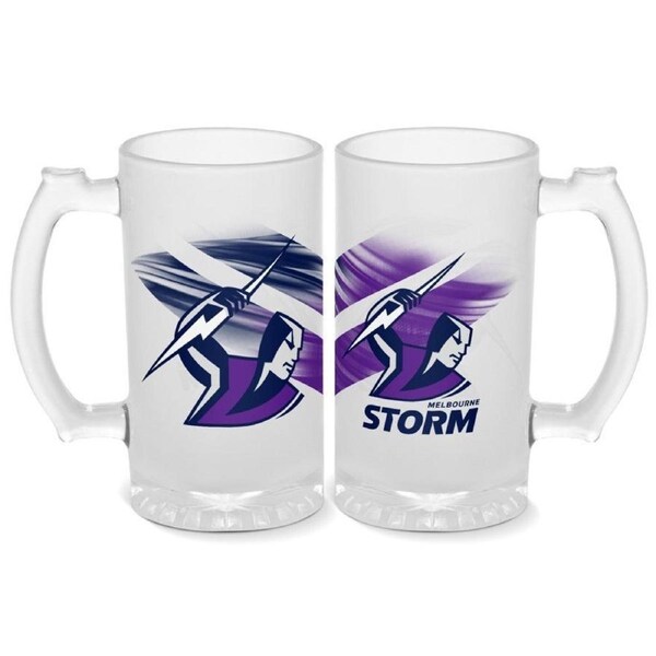 NRL Frosted Stein Glass - Melbourne Storm - 500ml - Drink Cup Mug