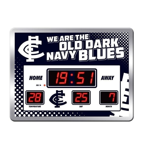 AFL LED Scoreboard Clock - Carlton Blues - 45x33cm - Time Temp Date
