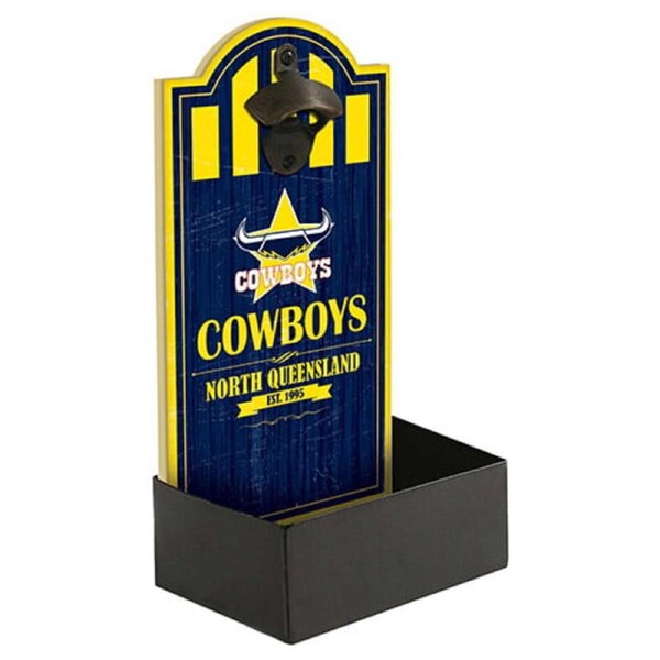 North QLD Queensland Cowboys NRL Wall Bottle Opener Sign with Catcher