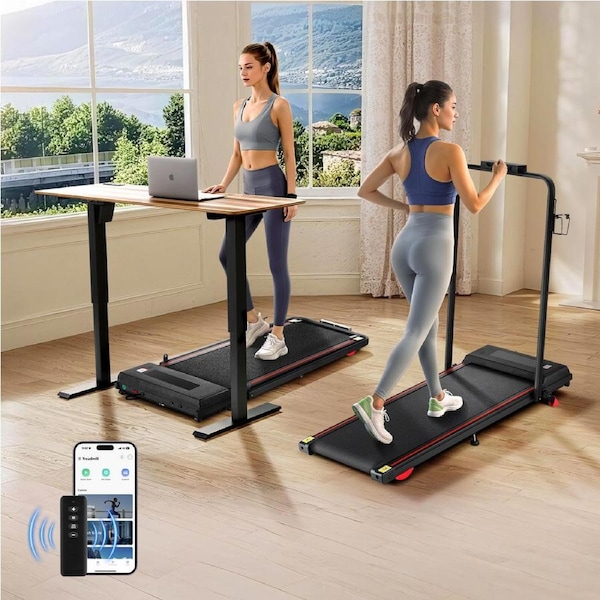 ACA 12KM/H Foldable Walking Pad Treadmill Under Desk Electric Walking Machine Bluetooth Remote Control Black