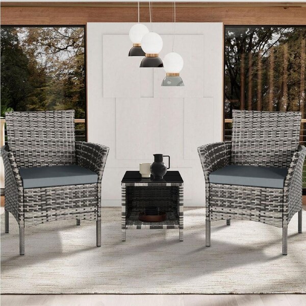 ALFORDSON Outdoor Furniture 3PCS Wicker Bistro Set Patio Chairs Table Mixed Grey