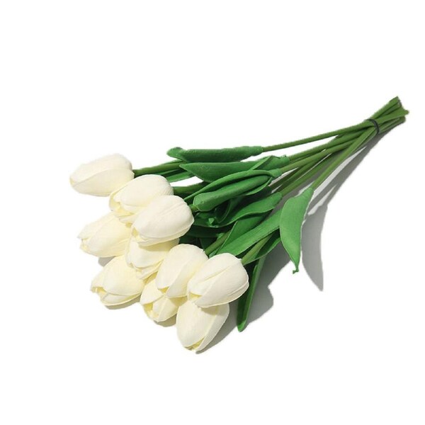 Nevenka Artificial Tulips 20 Stems PU Faux Flowers for Wedding Home Decor 13.5 Inch-MilkyWhite