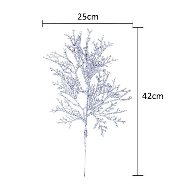 Nevenka 15 Pcs Christmas Artificial Cedar Sprays Shimmeringed Faux Cedar Branches Stems for Holiday Decor-Silver
