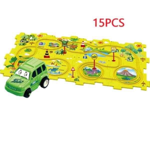 DIY Car Track Puzzle Play Set Preschool Educational Montessori Toy For Kid Gifts~15 PCS Dinosaur