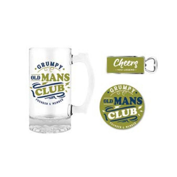Premium Gift Set Glass Stein, Coaster & Bottle Opener Grumpy Old Mans Club, Landmark BG0101