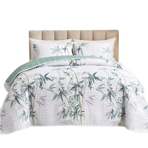 Queen Size Bedspread Quilted Coverlet Patchwork Set - Leaf
