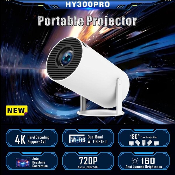 Portable 4K Smart Mini Projector - Android 11.0 OS, Dual WiFi, BT 5.2 - Auto Keystone Correction & 180° Rotation - Home Cinema & Outdoor Movies