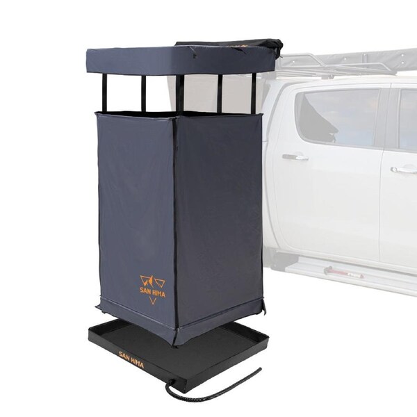 San Hima Camping Shower Tent Awning Fold-Out Grey + Camping Shower Tent Base