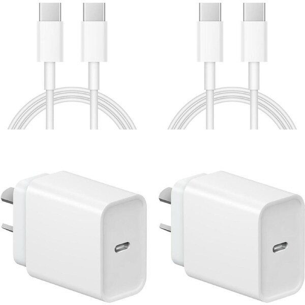 [2 Pack] 20W Fast Wall Charger with 2M USB-C to USB-C Cable for iPhone 15 16 17, iPad 10 11th Gen, Galaxy S24 S25 Ultra