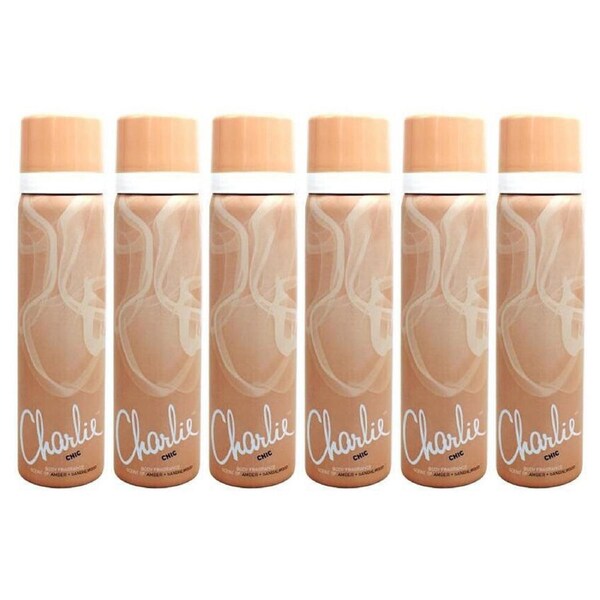 6PK Charlie Chic Women's Body Spray Fragrance Mist 75ml Amber Sandalwood