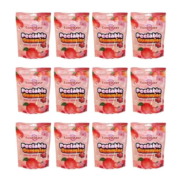 12PK Candy Cove Peelable Gummy Peach Flavoured Lollies 65g Sweet Confectionery
