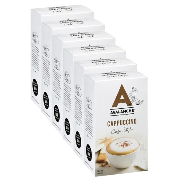 6x 10pc Avalanche Cappuccino Cafe Style Instant Coffee 160g Powdered Drink